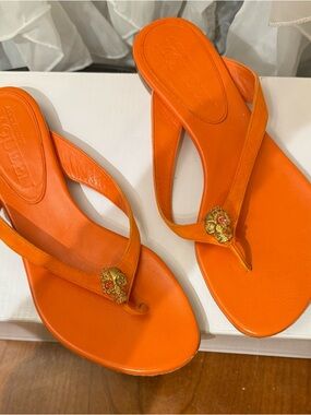 Women's Orange Leather Slide Mules